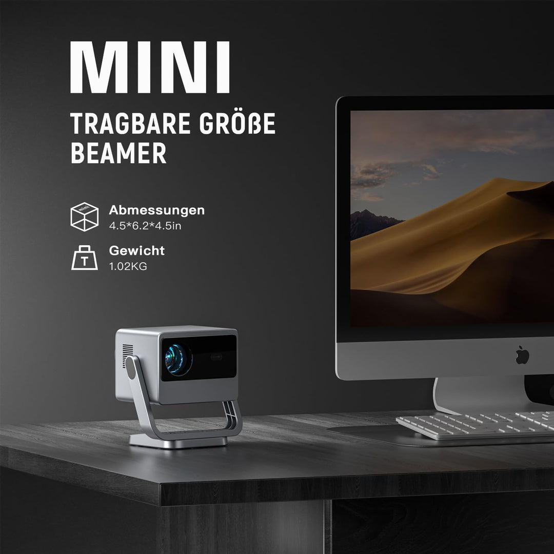 Smart Mini Beamer, VOPLLS Autofokus/Trapezkorrektu 30000 Lumen Tragbarer Beamer 4K Unterstutzt, WiFi
