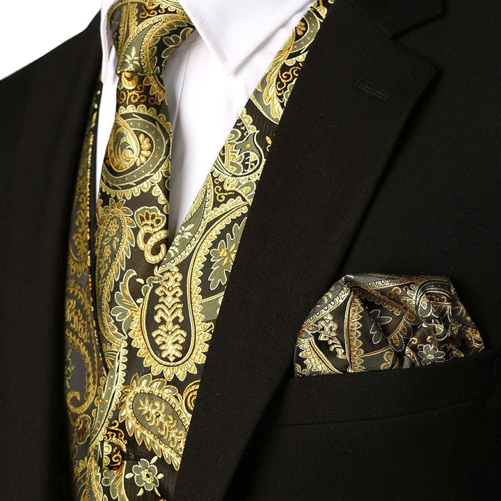 PARKLEES Klassische Herren-Weste, 3-teilig, Paisleymuster, Krawatte, Einstecktuch, Set, Hochzeit, Ab