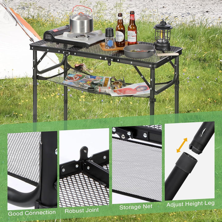 REDCAMP Tragbarer Grilltisch mit Mesh Desktop, 87 x 40cm Leichter Faltbarer Klappbarer Campingtisch
