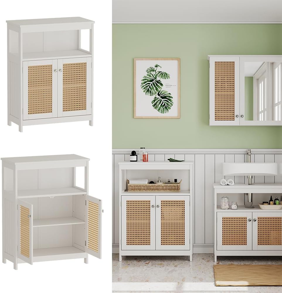 Vicco Midischrank Rosario, Weiss, 60 x 80 cm mit Türen und offenem Fach Sideboard, Sideboard