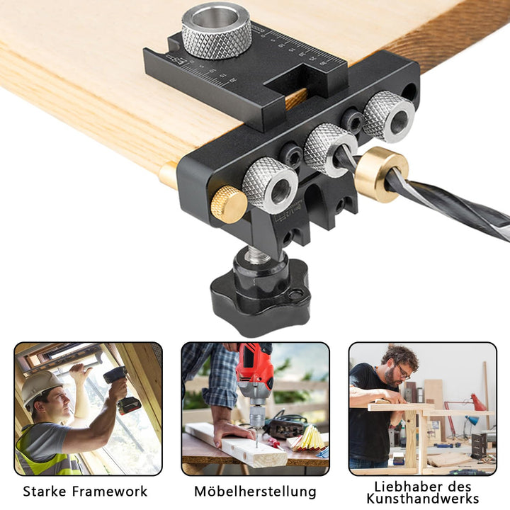 3-in-1 die Bohrschablone Möbelbau, 8/10/15mm Holzdübel Bohrschablone Dübellöcher mit Positionierungs