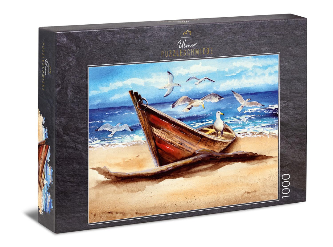 Ulmer Puzzleschmiede - Puzzle „Treibholz“ - 1000 Teile Puzzle als Landschafts-Malerei mit Meeres-Rau