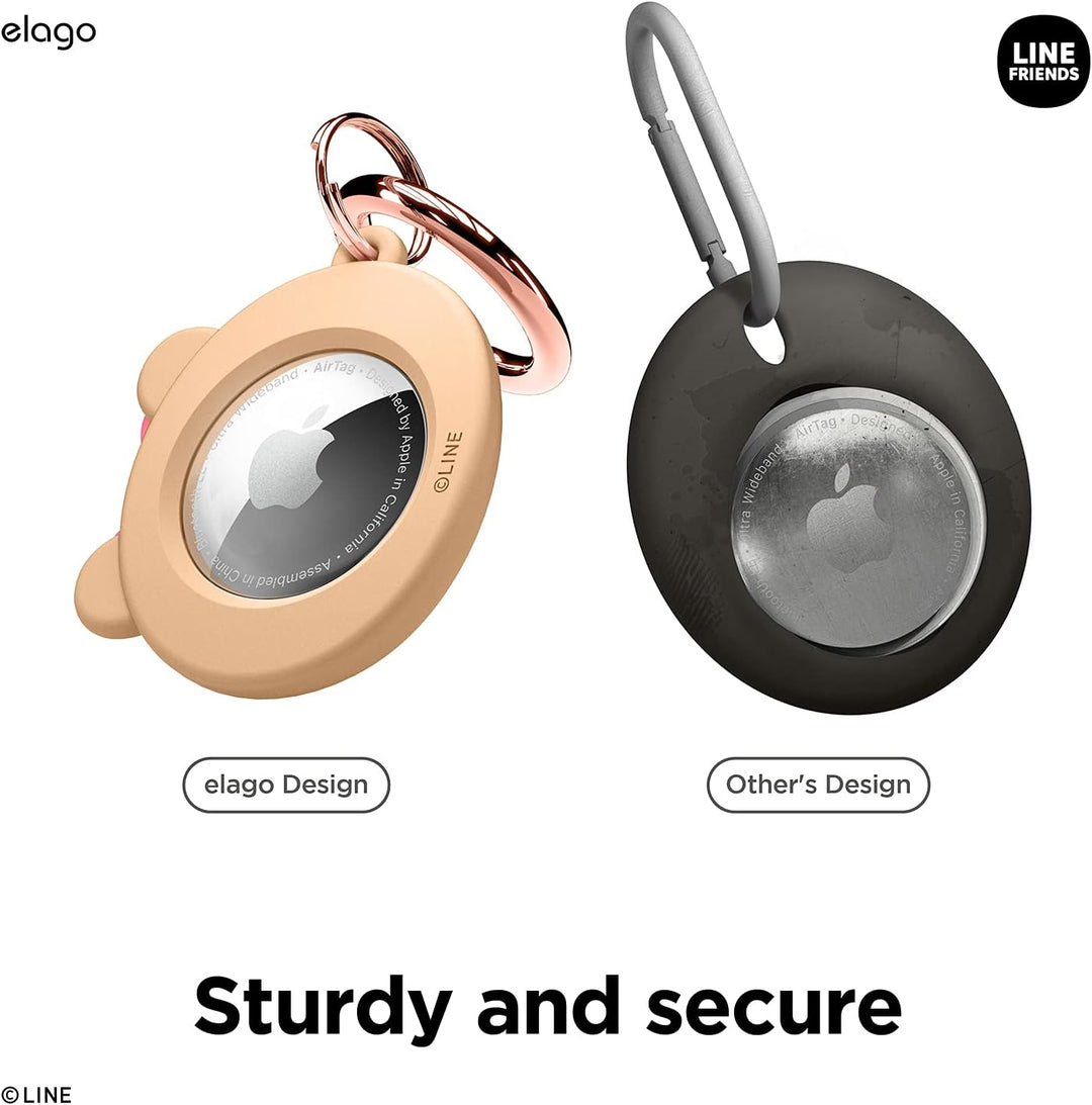 elago I LINE Friends Silikon Hülle Kompatibel met für Apple AirTag 2 & 1 Gen - Voller Schutz, Inklus