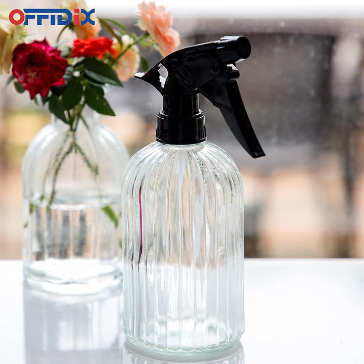 OFFIDIX Glas-Sprühflasche, transparente Sprühflasche mit feinem Nebel, Handdruck-Pflanzennebel mit o