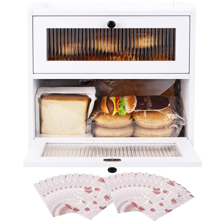 Brotkasten Holz, 2 Etagen Gross Brotbox mit Belüftungsloch, Längere Frische &amp; Einfache Pflege, Küche