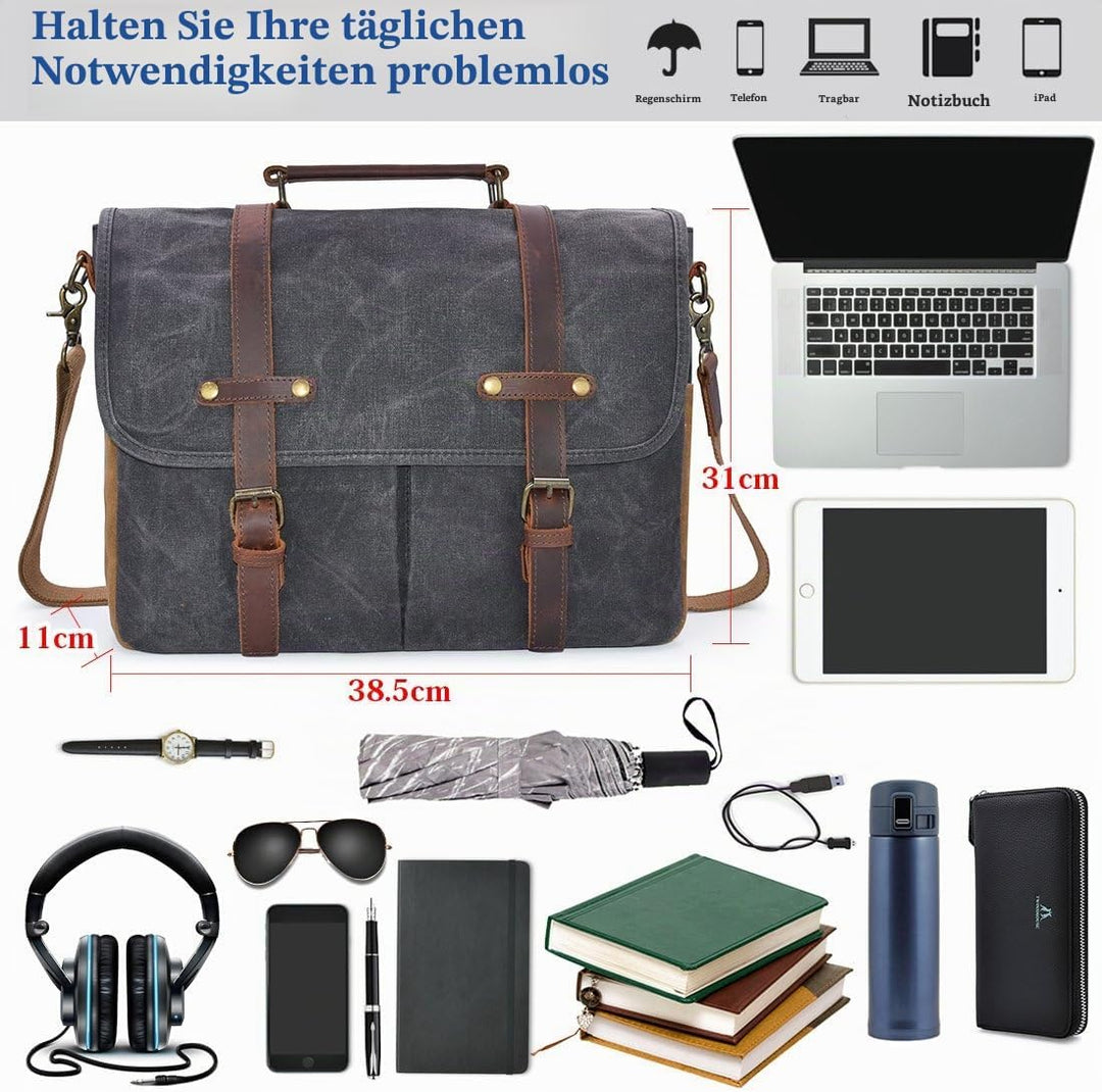 NEWHEY Herren Umhängetaschen Aktentasche Laptoptasche Wasserdichte Canvas Gross Arbeitstasche Messen
