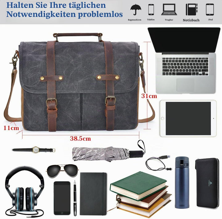 NEWHEY Herren Umhängetaschen Aktentasche Laptoptasche Wasserdichte Canvas Gross Arbeitstasche Messen