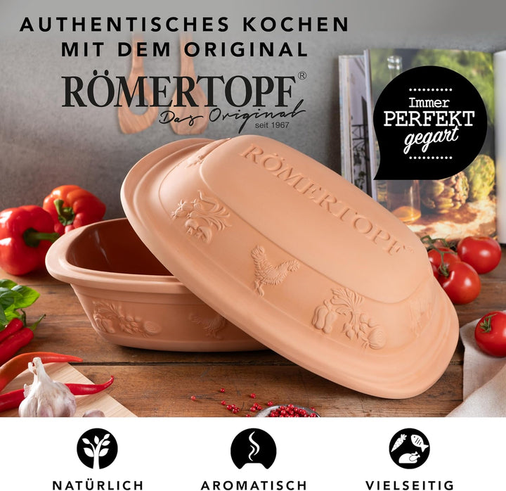 Römertopf Bräter Rustico Keramik Dampfgarer aus Naturton geeignet für bis zu 6 Personen mit 5 Liter