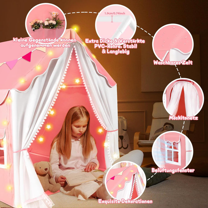 JONRRYIN 2 IN 1 Kinderzelt Indoor, Spielzelt Kinder Indoor mit Lichtern, Zelt Kinderzimmer für Drinn