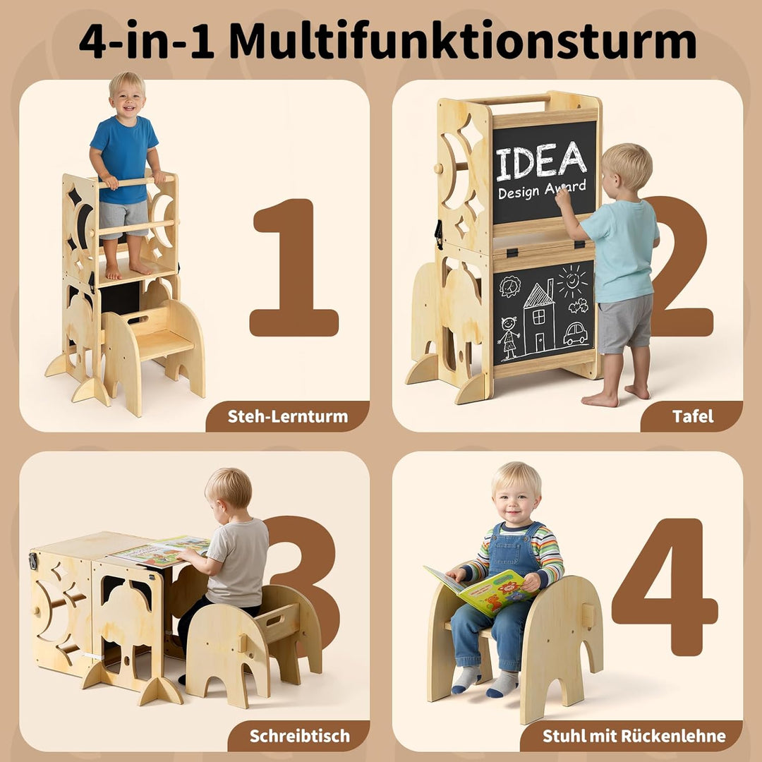 COSYLAND Lernturm ab 1 Jahr | 3 in 1 Learning Tower für Kinder | Klappbare Montessori Toddler Tower