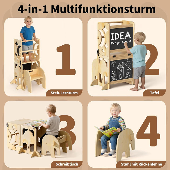 COSYLAND Lernturm ab 1 Jahr | 3 in 1 Learning Tower für Kinder | Klappbare Montessori Toddler Tower