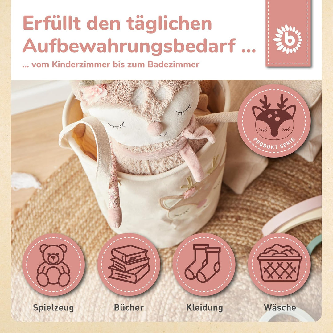 Bieco Wäschekorb Baby Reh Ella | Grosser Aufbewahrungskorb Kinder Baumwolle und Wasserabweisend | Au