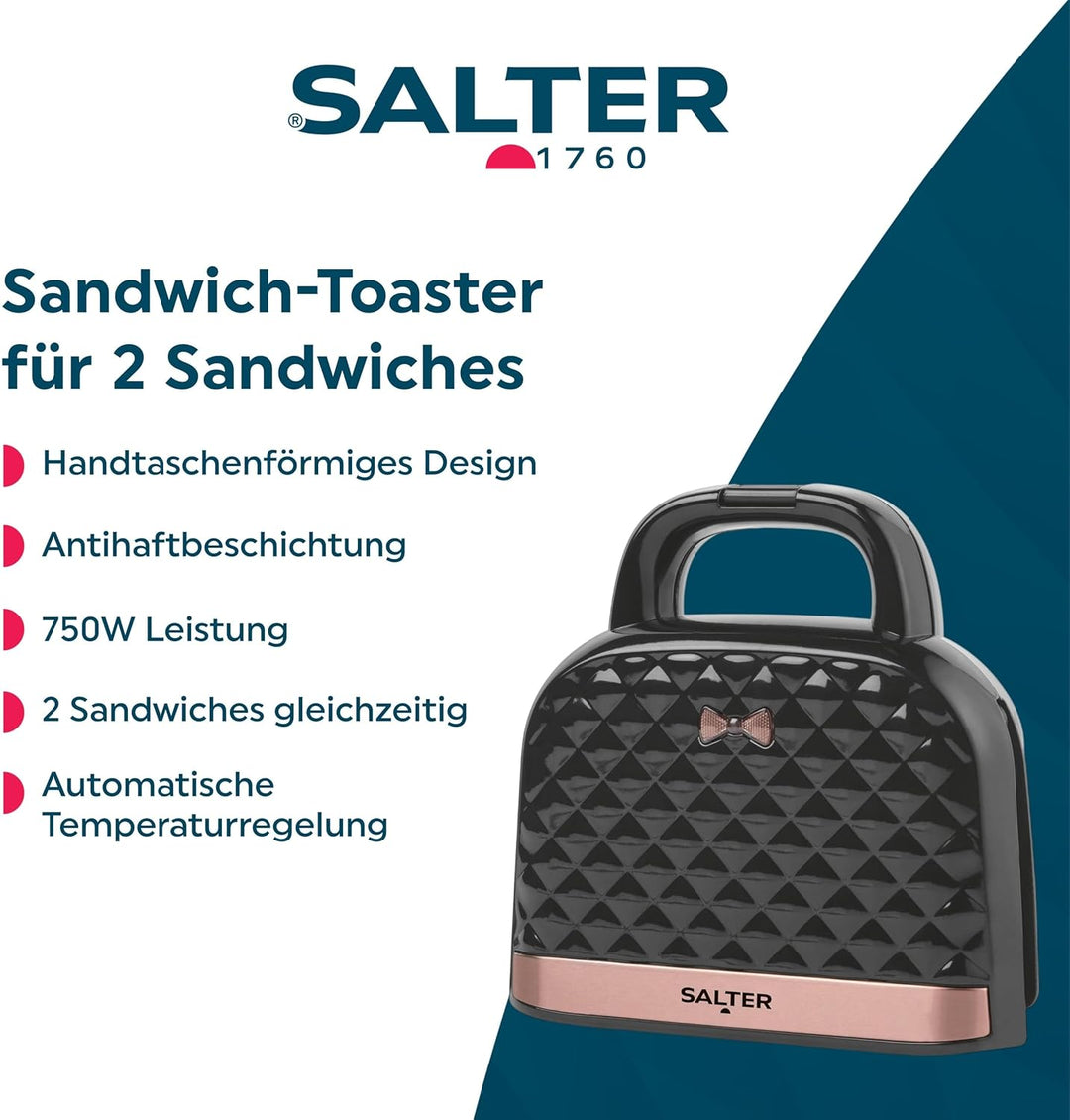 Salter Sandwich-Toaster – Handtaschenform Toaster, Antihaftbeschichtet, Tief gefüllt, Für 2 Toastsan
