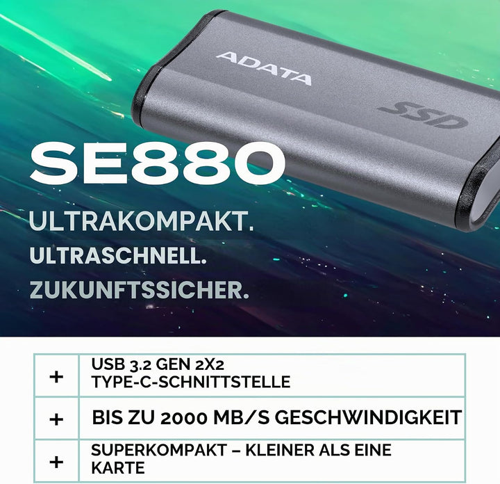 ADATA SSD 1.0TB External SE880 gy U3.2 | USB 3.2 Gen 2x2 Type-C 1TB