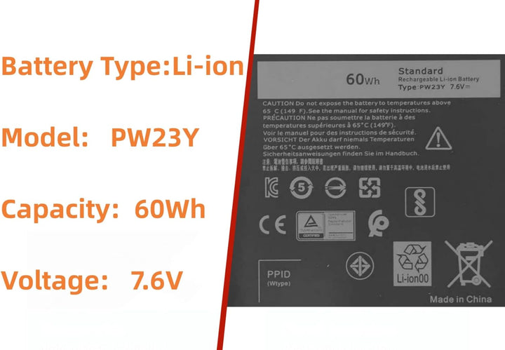 PUGASR PW23Y Laptop Akku Kompatibel mit Dell XPS 13 9360 P54G002 13-9360-D1605G 13-9360-D1605T 13-93