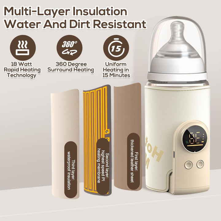 Flaschenwärmer Baby Unterwegs, Tragbarer Baby Flaschenwärmer mit LCD-Display 8000mAh Milchwärmer Bab