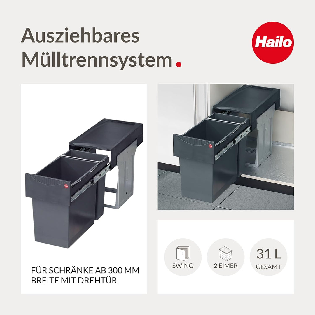 Hailo 3666111 Abfallsammler TA Swing 30.2/31 für Schränke ab 300 mm Breite mit