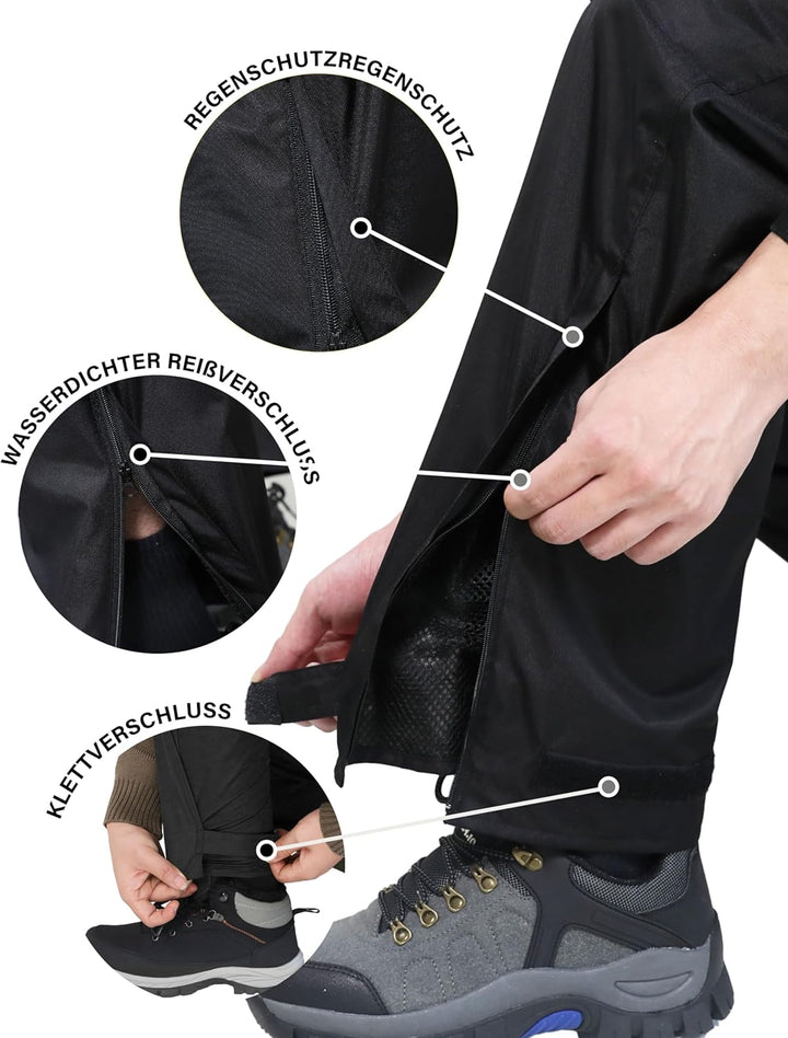 Regenhose für Herren wasserdichte Leichte Winddichte Outdoorhose zum Wandern Camping Golf XS / 30L S