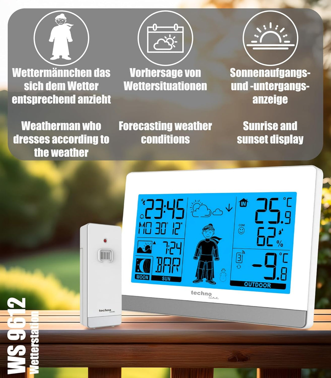 Technoline WS9612 in weiss, mit Innen- und Aussentemperatur, Wettervorhersage, Funkuhr WS9612 weiss,