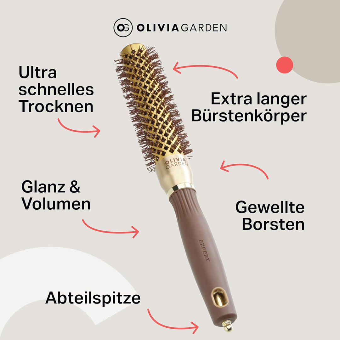 Olivia Garden Expert Blowout Speed – Gold & Braun - 25 - Keramik-Rundbürste mit extra langem Barrel