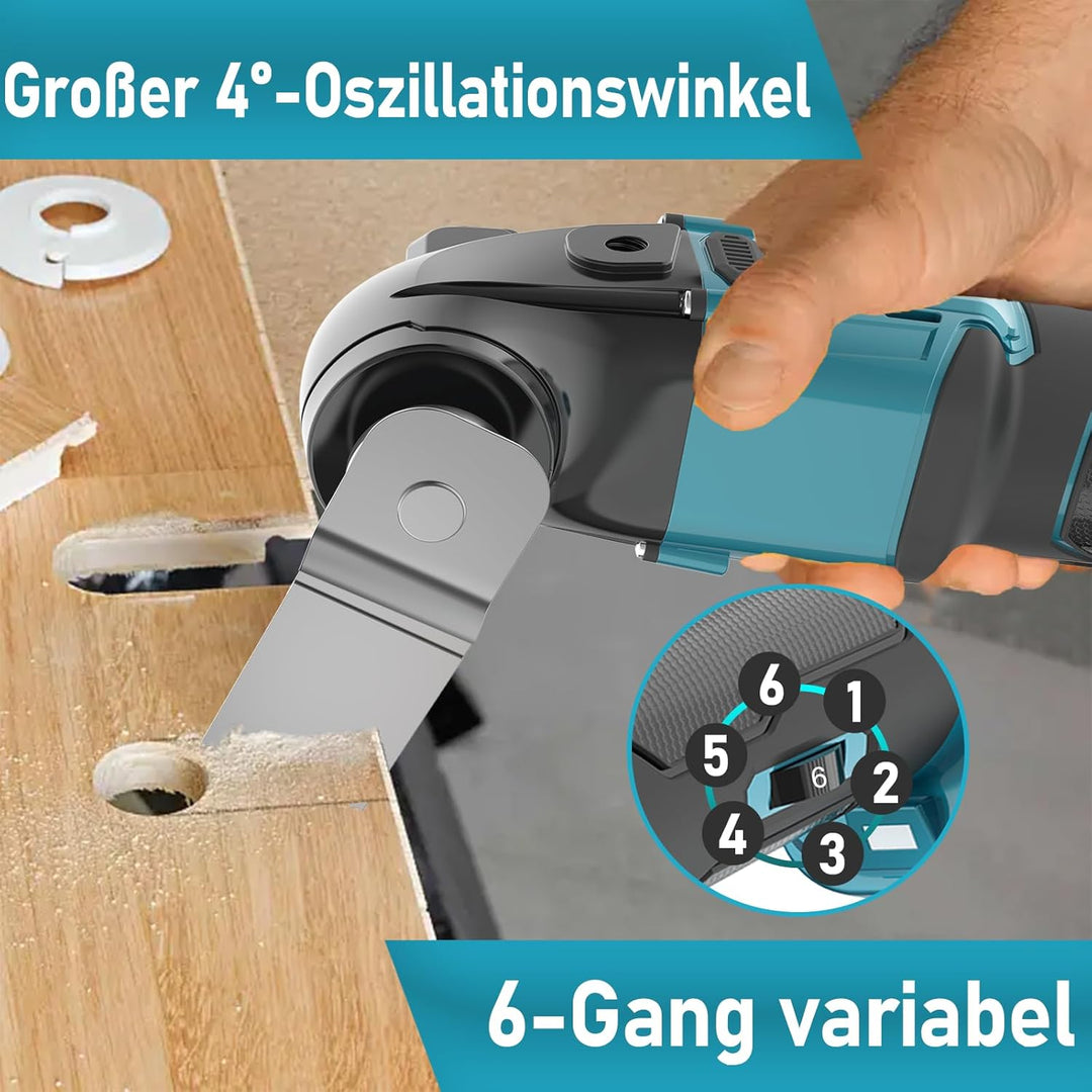 Oszillationswerkzeug Akku für Makita 18V, Bürstenlos Multitool Oszillierwerkzeug mit 22 Zubehör, 6 G
