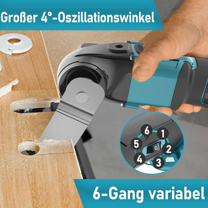 Oszillationswerkzeug Akku für Makita 18V, Bürstenlos Multitool Oszillierwerkzeug mit 22 Zubehör, 6 G