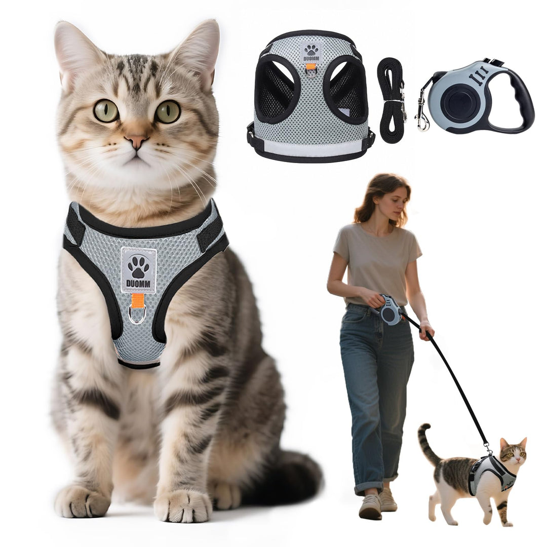 Katzen Geschirr Set mit Leine,Automatischem Katzengeschirr für Kleine Hunde mit 5 m/16,4 Fuss,Katzen