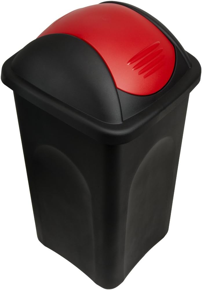 Stefanplast® Mülleimer mit Schwingdeckel, 60 Liter Schwarz/Rot, Schwarz/Rot