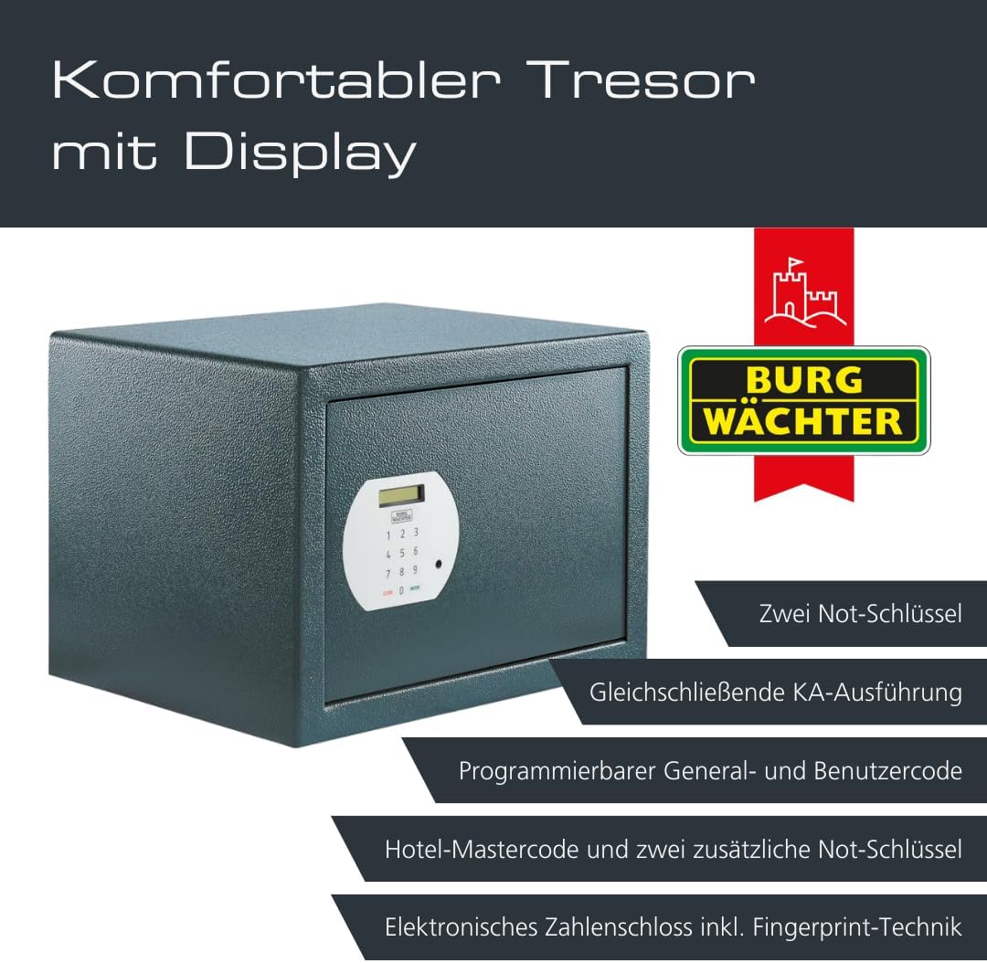 BURG-WÄCHTER Möbeltresor für Hotel mit elektronischem Zahlenschloss, Inkl. Fachboden, Zur Wand- und
