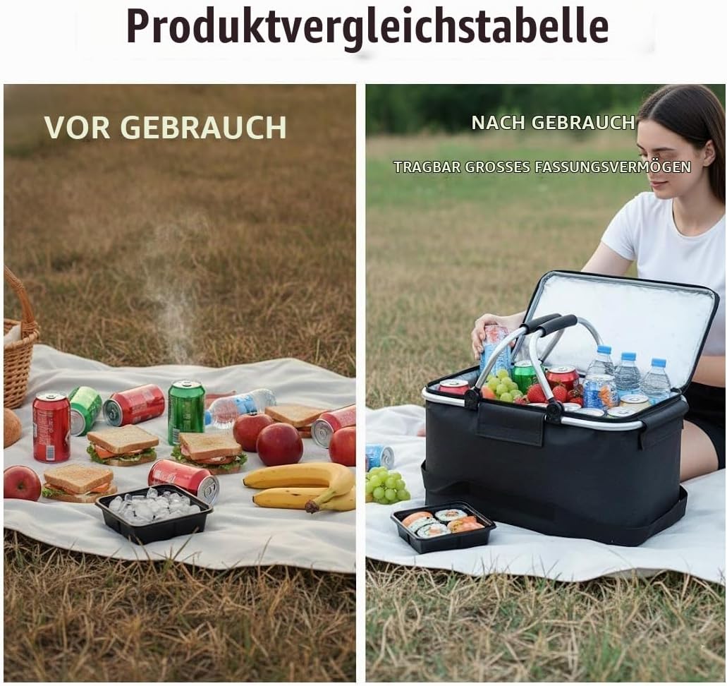 Einkaufskorb Faltbar, Einkaufskorb mit Kühlfunktion, Thermo als Picknickkorb,Tragekorb,Kühlbox Tragb