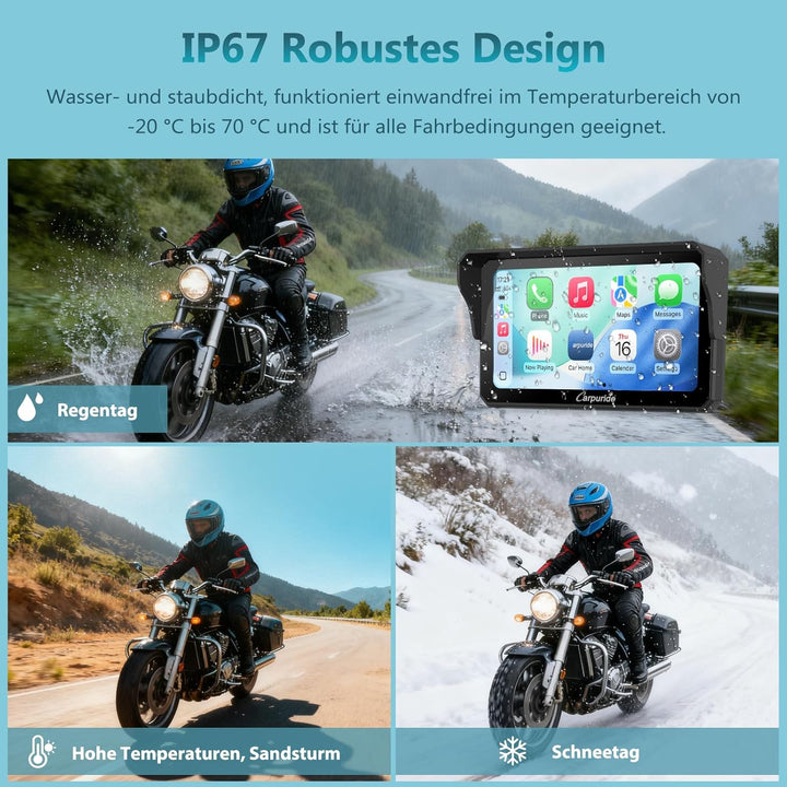 Carpuride W602S Pro Motorrad CarPlay Bildschirm mit BM05 für Plug-and-Play, Kabelloses CarPlay & And