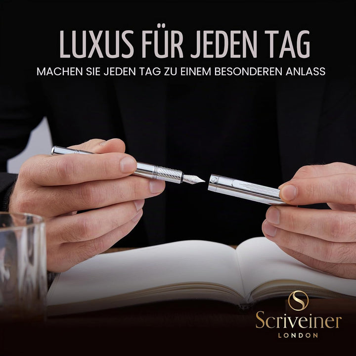 Scriveiner Luxury EDC Füllfederhalter (mittel), schwerer Taschenfüller mit Chrom, Schmidt Schreibfed