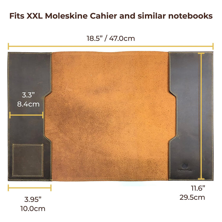 Nachfüllbarer Lederbezug für Moleskine Cahier XXL (21.6x28cm) | Rustikale handgefertigte Lederbezug