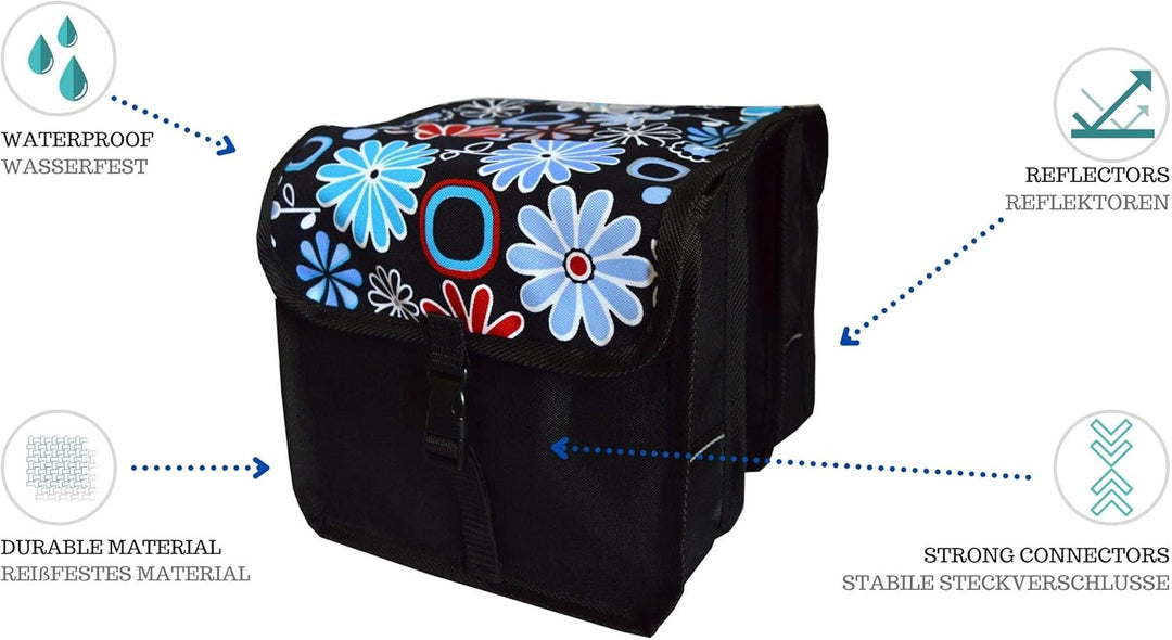 Beluko FAHRRADTASCHE Kinder Satteltasche Gepäckträgetasche Doppel 2 x 5l (2. Mini - Blumen)