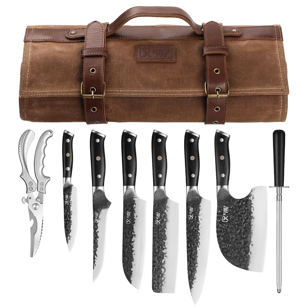 Küchenmesser-Set, handgeschmiedete Fleisch-Bonier-, Schnitz- und Hackmesser, Hochkohlenstoffstahl Ja