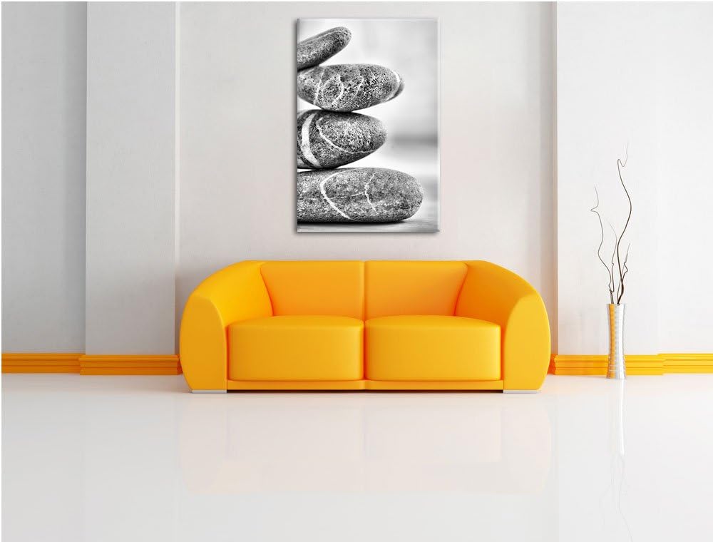 Monocrome, Zen Steinturm , Format: 100x70 auf Leinwand, XXL riesige Bilder fertig gerahmt mit Keilra