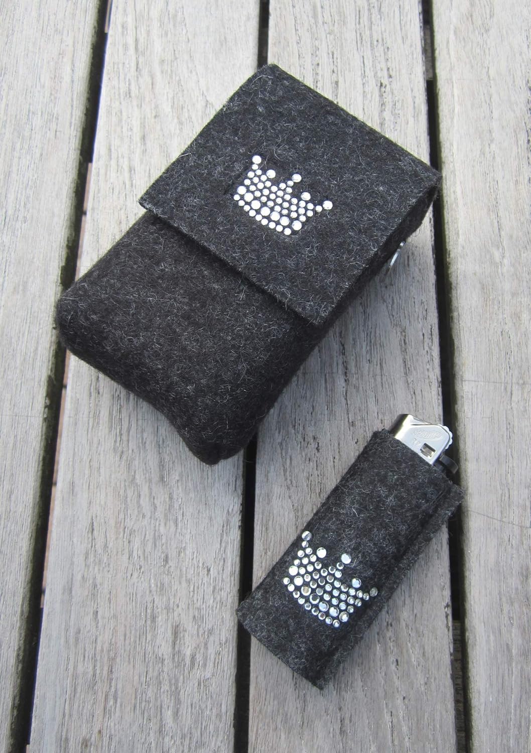 zigbaxx Set Zigarettenetui mit Feuerzeughülle LITTLE CROWN - Zigarettenhülle für Zigarettenschachtel
