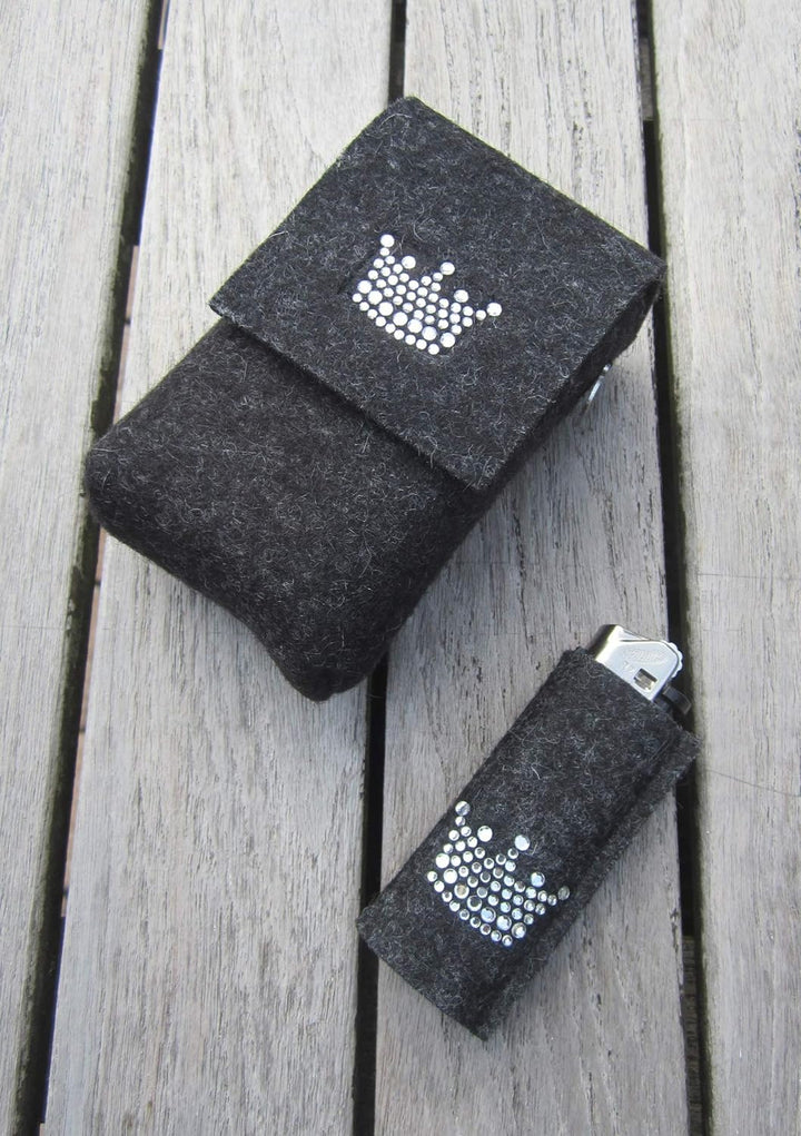 zigbaxx Set Zigarettenetui mit Feuerzeughülle LITTLE CROWN - Zigarettenhülle für Zigarettenschachtel
