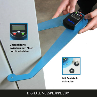 hedue® Digitale Messkluppe S301 - Kluppe als Wanddickenmessgerät, Dickenlehre, Glasdickenmesser digi