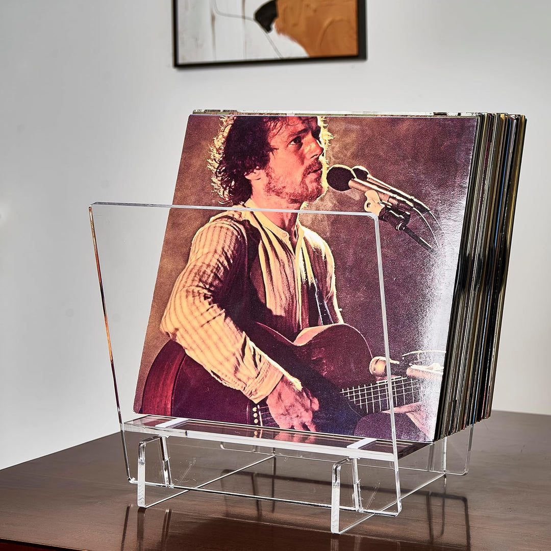 Honygebia Schallplattenhalter aus Acryl - Transparenter Schallplattenständer, V-förmiges Albumregal