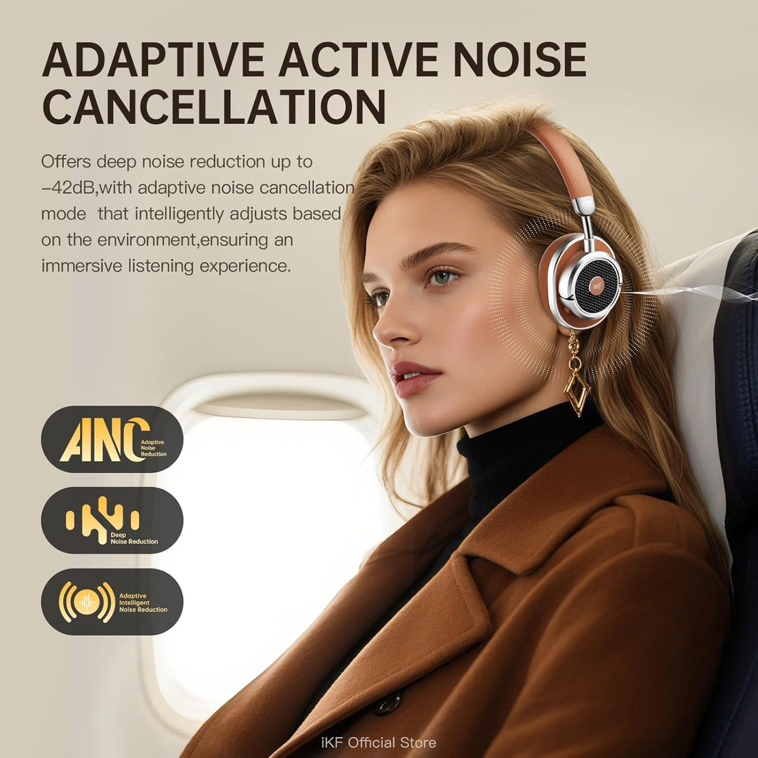iKF Rona Retro Kopfhörer Bluetooth Mit Adaptive Noise Cancelling, Vintage Kopfhörer Kabellos, Hi-Res