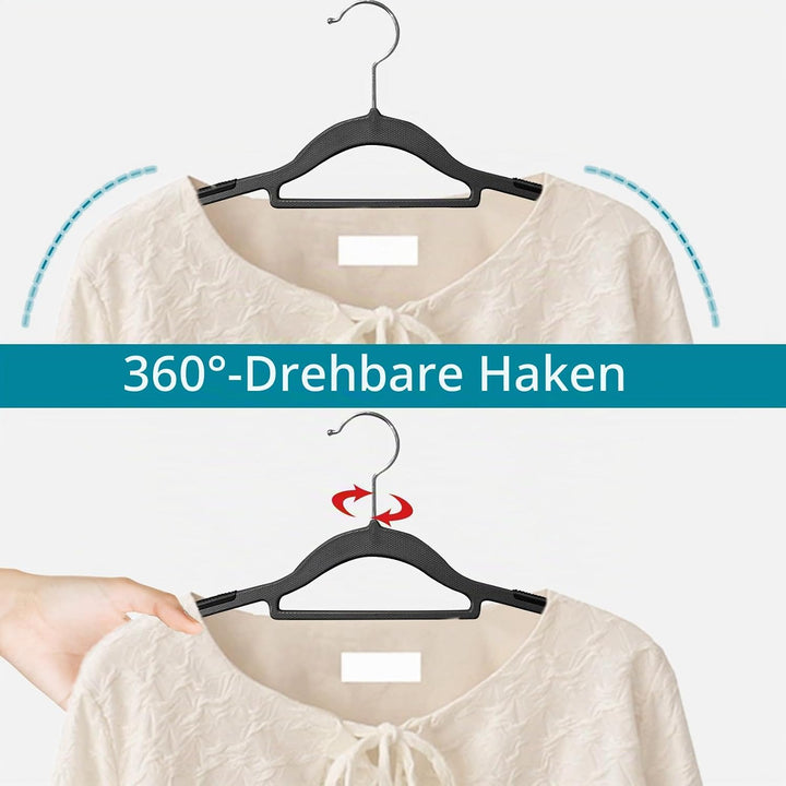 20 Stück Kleiderbügel, Rutschfester Kunststoffbügel, Platzsparender Bügel, 360° Drehbarer Haken, Dic