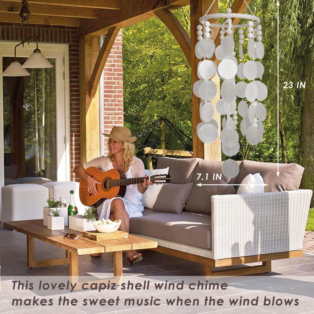 Remmdan Capiz Muschel Windspiele für draussen, einzigartige Muschel-Windspiele im Freien, Muschel-Wi