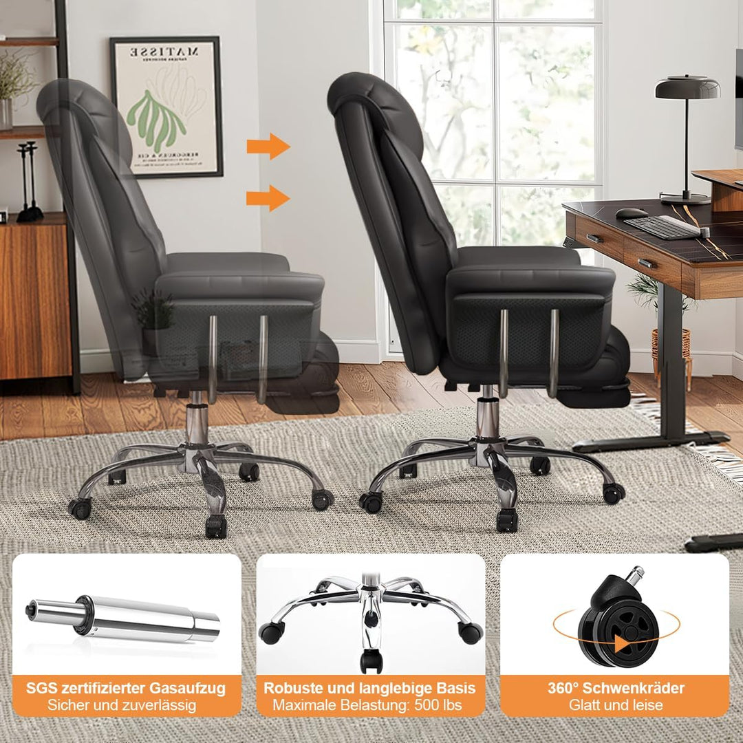 Bürostuhl mit Fussstütze & Lendenwirbelstütze – Ergonomischer Gaming-Stuhl mit höhenverstellbarem Ko