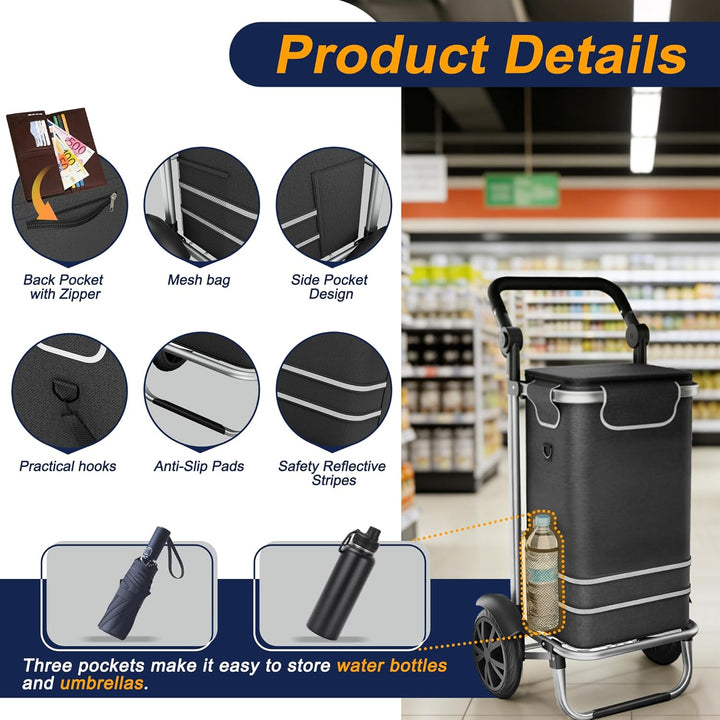 UISEBRT 3in1 Einkaufstrolley klappbar mit 56L gross Volumen,Multifunktionaler Einkaufsroller mit Küh