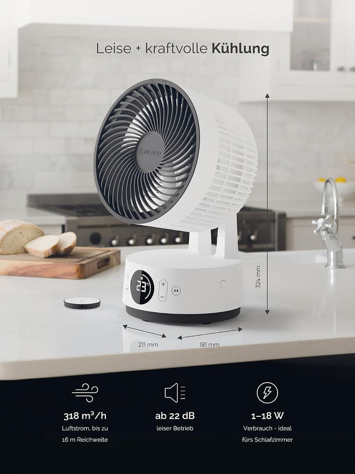 MeacoFan Sefte® 6 Tischventilator, 21 cm, austauschbarer Akku, bis zu 26 Std. Laufzeit, leise ab 22