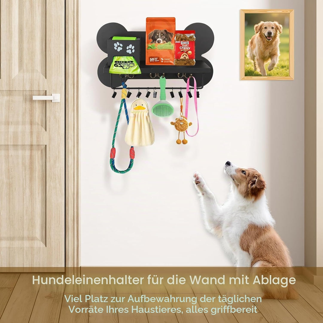 Hundegarderobe mit Ablage, Hundeleinenhalter Wand für Ordnen von Leinen und Zubehör, Wandhaken für H