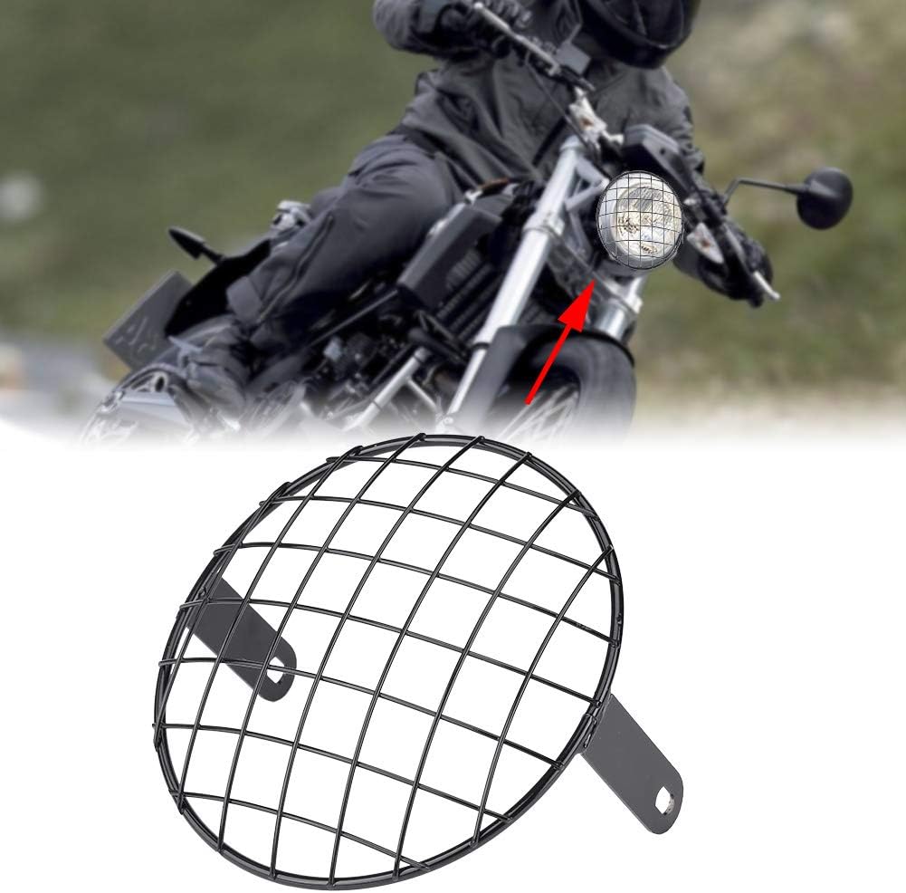 Headerbs Motorrad 8" Scheinwerfer Mesh Grill Side Mount Universal Abdeckmaske(Schwarz), Schwarz