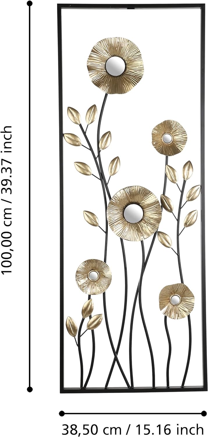 EGLO LIVING Wanddeko Chikuma, 3D Wandbild im Blumen-Design mit Ramen, Wandobjekt aus Metall in Messi