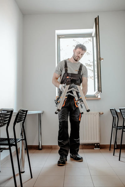 DRABEST Alu Leiter Klappbar 2 x 2 Stufen Zweiseitige Klappleiter Doppelstufenleiter max 150 kg TÜV Z